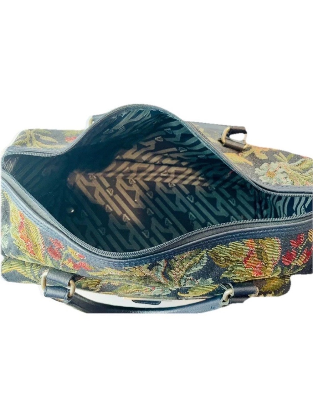 JORDACHE Black Floral Tapestry Luggage Satchel Bag Weekender - Picture 12 of 14